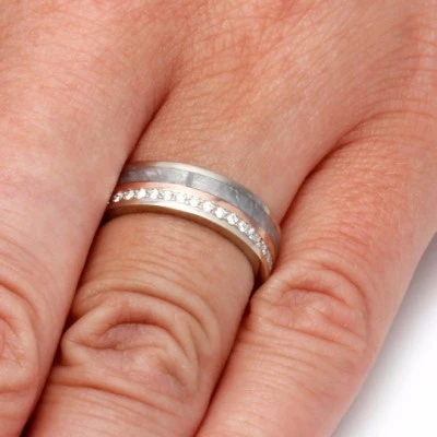 Diamond & Meteorite Eternity Band With Gold Pinstripe 8 Diamond & Meteorite Eternity Band With Gold Pinstripe - Image 6