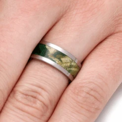 Matte Titanium Ring With Green Wood Inlay -Johan Jewelry Shop b7970b81e53950ee0220572a4c100ea4