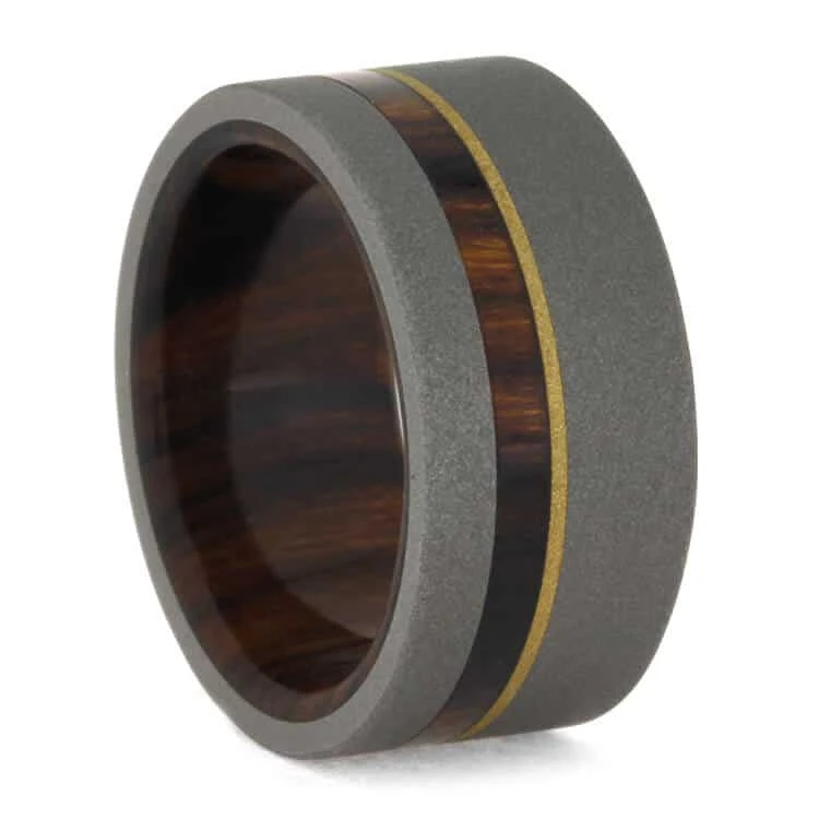 Ironwood Wedding Band In Sandblasted Titanium With Gold 3 Ironwood Wedding Band In Sandblasted Titanium With Gold
