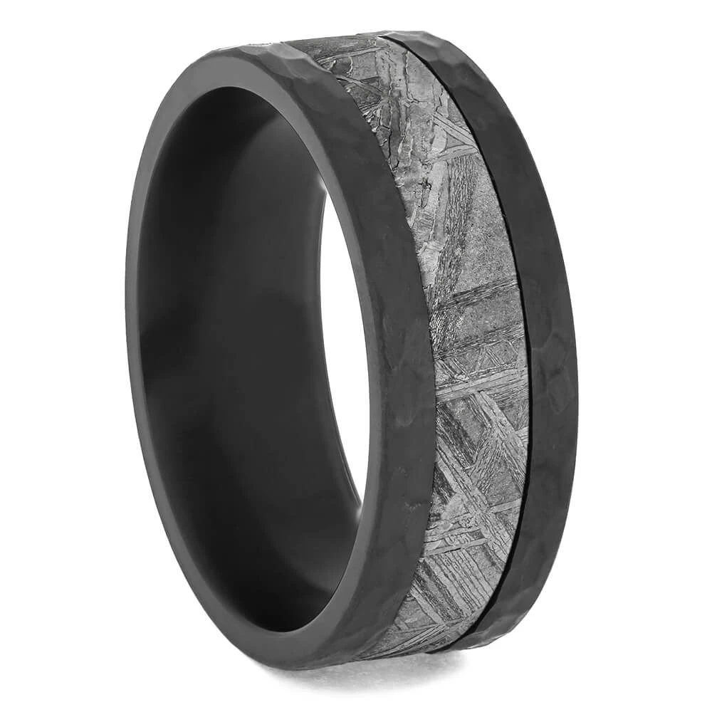 Hammered Zirconium & Meteorite Men's Wedding Band 4 Hammered Zirconium & Meteorite Men's Wedding Band - Image 2