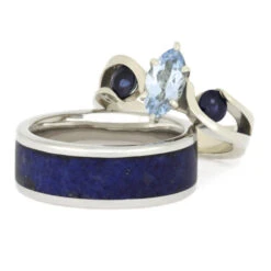 Blue Couples Ring Set With Aquamarine & Lapis Lazuli -Johan Jewelry Shop c0dd1e6a66ed12518f9bea6ed056a32d