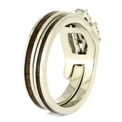 Koa Wood Bridal Set, Three Stone Engagement Ring, Solid Gold Wedding Band -Johan Jewelry Shop c4ea343b25f54473d3afe91330c15ff4