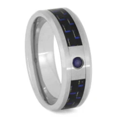 Blue Diamond Wedding Ring With Carbon Fiber In Tungsten