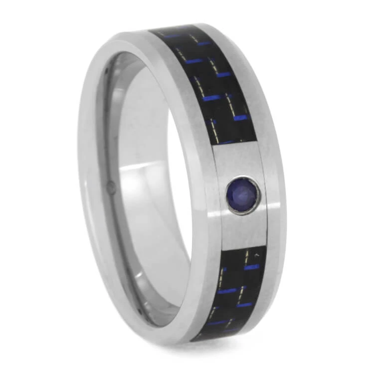 Blue Diamond Wedding Ring With Carbon Fiber In Tungsten 3 Blue Diamond Wedding Ring With Carbon Fiber In Tungsten