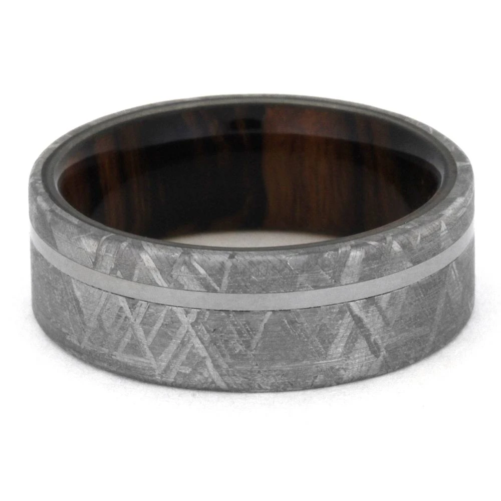 Meteorite Wedding Ring With Wood Sleeve, Ironwood Ring 8 Meteorite Wedding Ring With Wood Sleeve, Ironwood Ring - Image 6