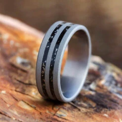 Sandblasted Titanium Wedding Band With Black Stardust™ 18 Sandblasted Titanium Wedding Band With Black Stardust™ -Johan Jewelry Shop c9392309db435a31994c9f1677c56c63