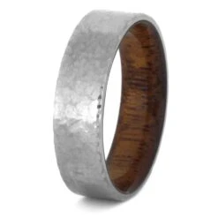 Hammered Titanium Wedding Band With A Mahogany Wood Sleeve -Johan Jewelry Shop c950e4a4e61d7a7a1f304c51f8b64cff