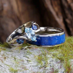 Blue Couples Ring Set With Aquamarine & Lapis Lazuli