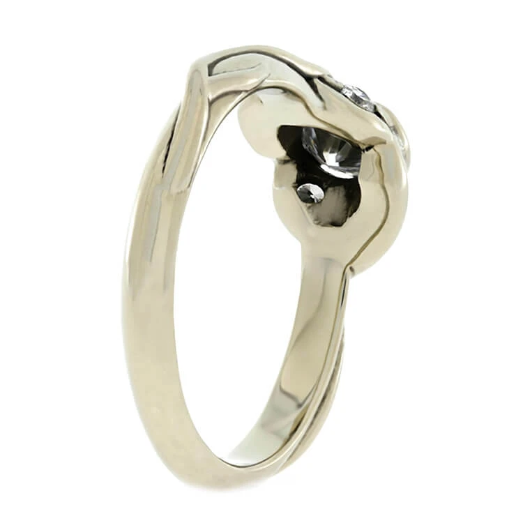 Three Stone Engagement Ring With Custom Leaf Pattern 6 Three Stone Engagement Ring With Custom Leaf Pattern - Image 4