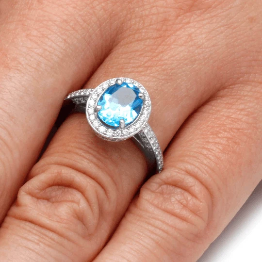 Swiss Blue Topaz Engagement Ring With Diamond Halo 9 Swiss Blue Topaz Engagement Ring With Diamond Halo - Image 7