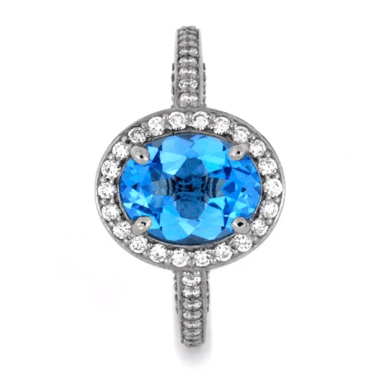 Swiss Blue Topaz Engagement Ring With Diamond Halo 6 Swiss Blue Topaz Engagement Ring With Diamond Halo - Image 4