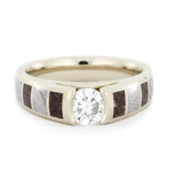 Moissanite Ring With Dinosaur Bone And Meteorite -Johan Jewelry Shop d51dd7db224f08458931b7b08e443f4b