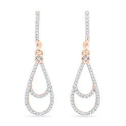 Teardrop Shaped Gold & Diamond Dangle Earrings
