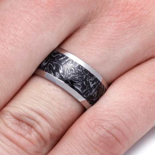 Black And White Composite Mokume Gane Ring With Titanium Band 6 Black And White Composite Mokume Gane Ring With Titanium Band - Image 4