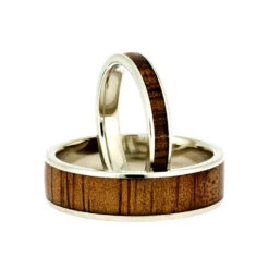 Matching White Gold & Koa Wood Ring Set -Johan Jewelry Shop e1a4eece90c1716141cc0fcedfb8607e