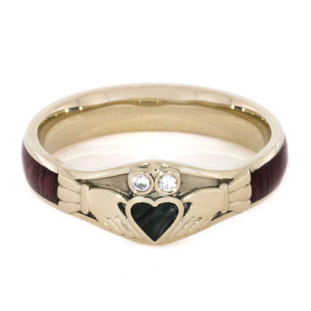 Claddagh Engagement Ring With Jade Heart, Diamonds And Wood 6 Claddagh Engagement Ring With Jade Heart, Diamonds And Wood - Image 4
