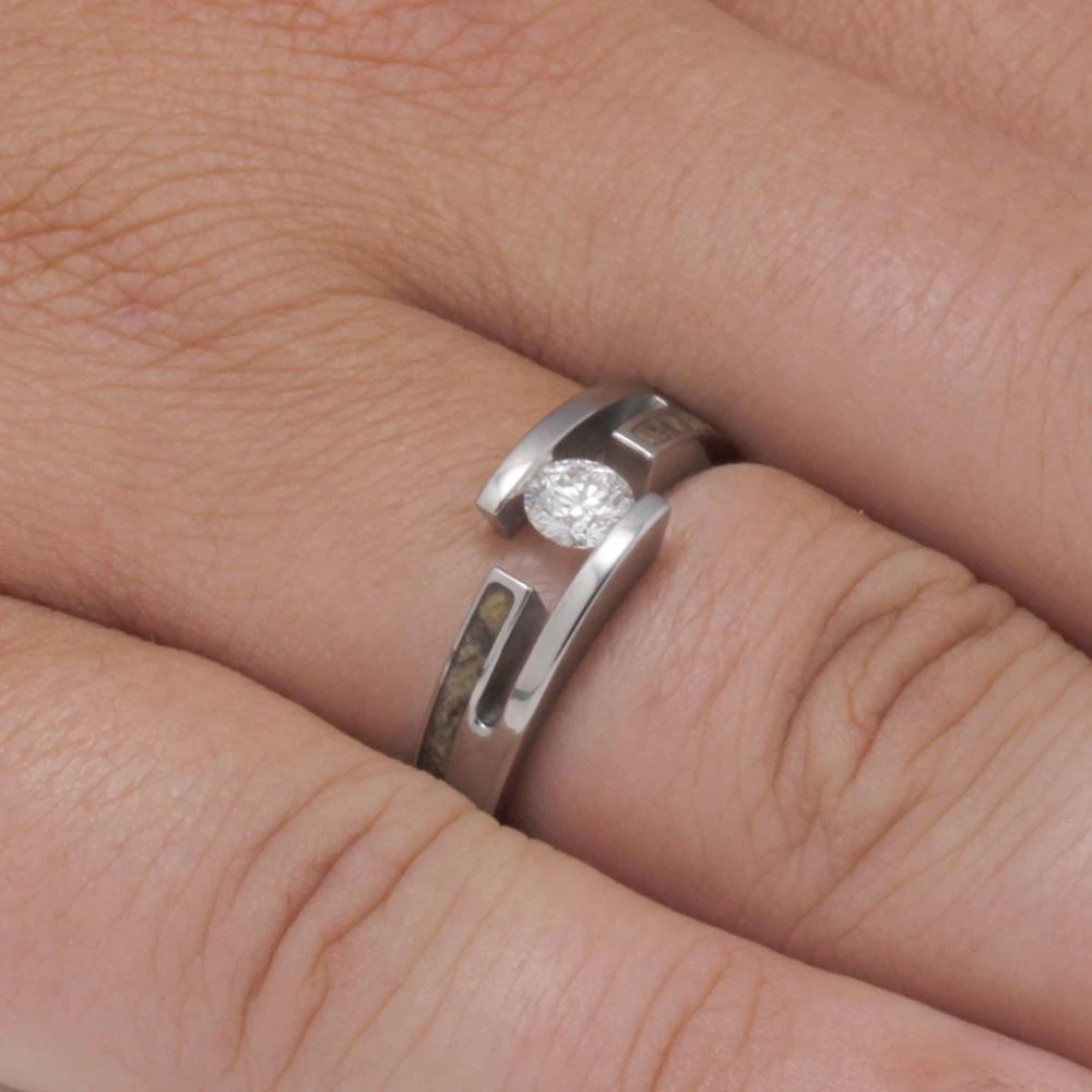 Diamond Tension Engagement Ring With Buckeye Burl Inlays 8 Diamond Tension Engagement Ring With Buckeye Burl Inlays - Image 6