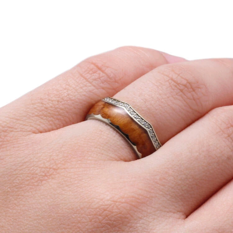 Teak Wood Crown Ring With Diamond Eternity 6 Teak Wood Crown Ring With Diamond Eternity - Image 4