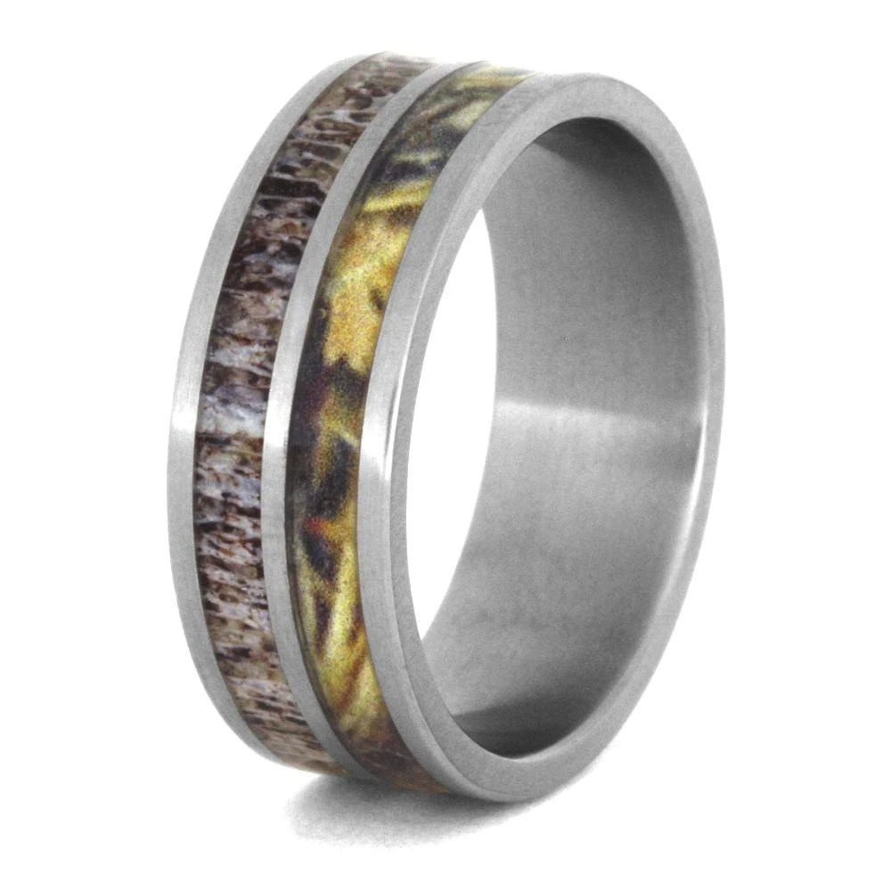 Camo Wedding Ring With Deer Antler Inlay 5 Camo Wedding Ring With Deer Antler Inlay - Image 3