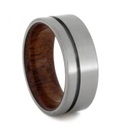 Titanium Wedding Band With Mahogany Wood