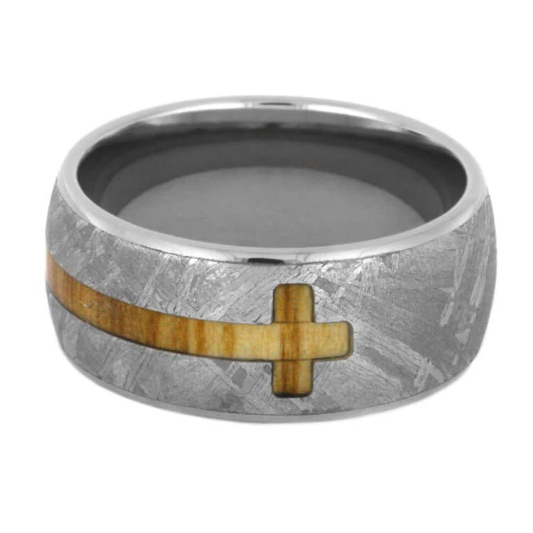 Olive Wood Cross Ring, Gibeon Meteorite Ring In Titanium 6 Olive Wood Cross Ring, Gibeon Meteorite Ring In Titanium - Image 4