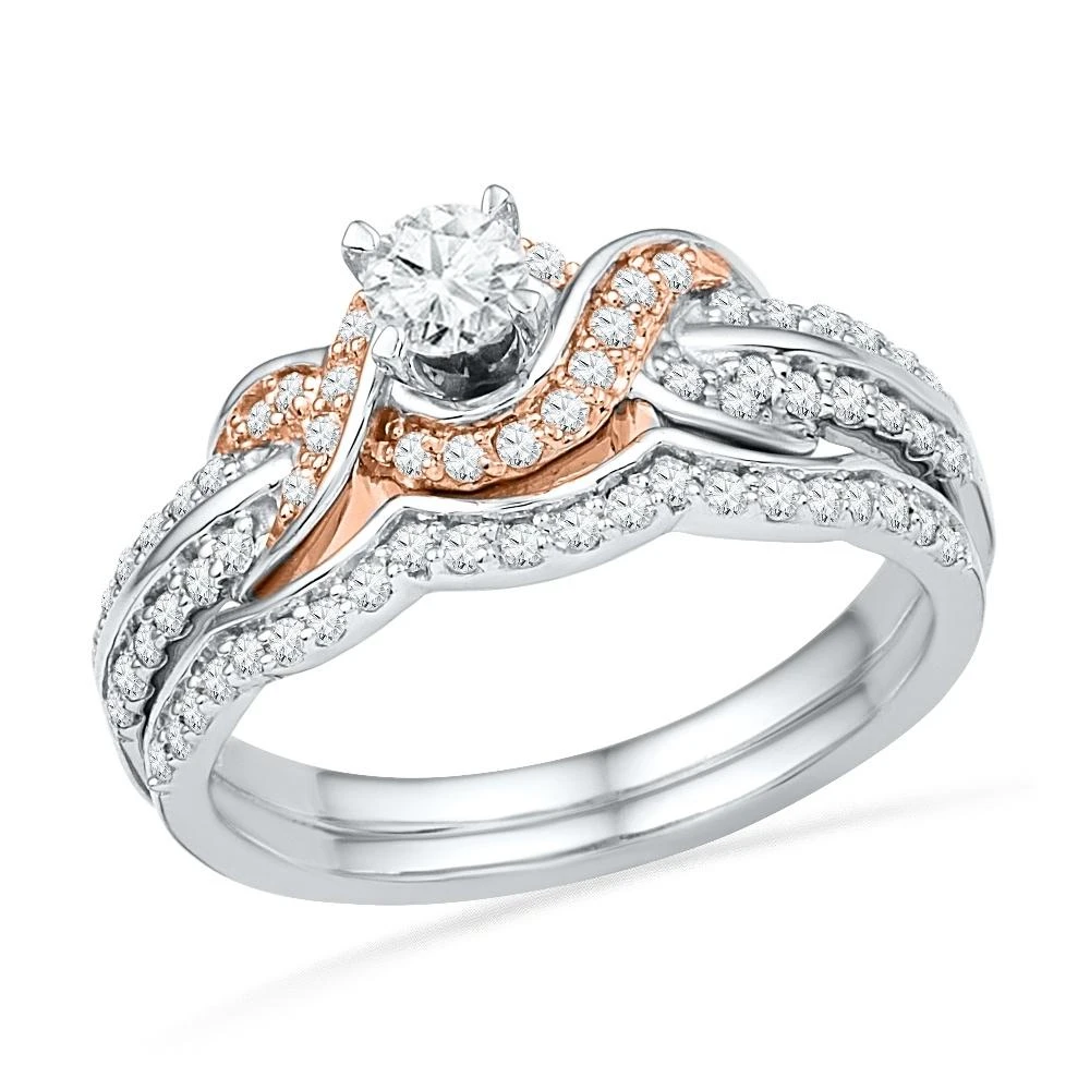 Two Tone Diamond Solitaire Engagement Ring Set 3 Two Tone Diamond Solitaire Engagement Ring Set