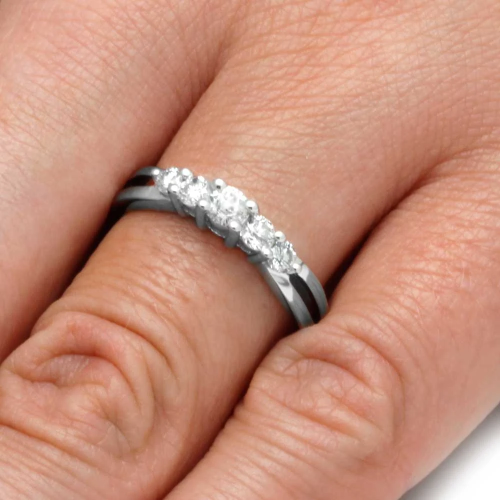 Five Stone Diamond Promise Ring, Stackable Ring 5 Five Stone Diamond Promise Ring, Stackable Ring - Image 3