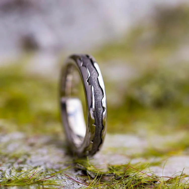 Wavy Gold Wedding Band With Meteorite 4 Wavy Gold Wedding Band With Meteorite - Image 2