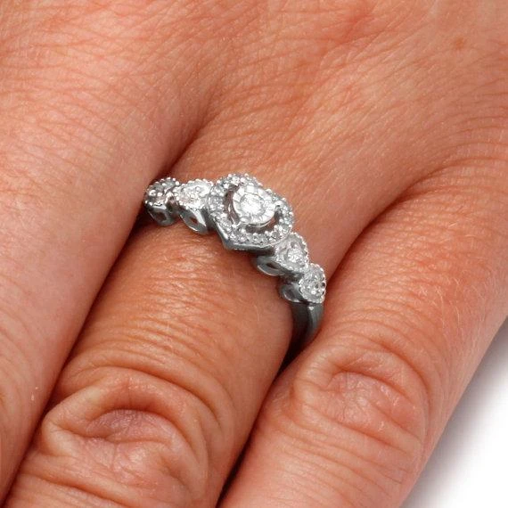 Diamond Heart Ring, Promise Ring Or Engagement Ring 4 Diamond Heart Ring, Promise Ring Or Engagement Ring - Image 2