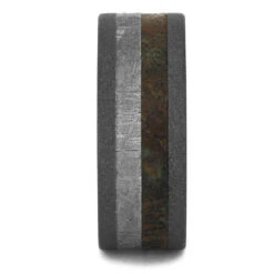 Meteorite Dinosaur Ring With Sandblasted Titanium Edges -Johan Jewelry Shop new17642