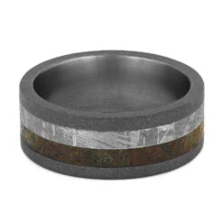 Meteorite Dinosaur Ring With Sandblasted Titanium Edges -Johan Jewelry Shop new17644