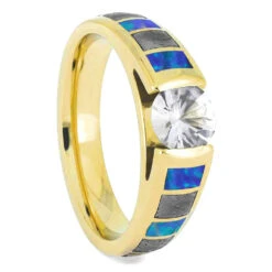 Diamond, Meteorite, And Opal Wedding Ring Set -Johan Jewelry Shop new3409