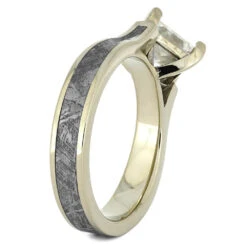 Meteorite Engagement Ring With Princess Cut Stone -Johan Jewelry Shop new40293