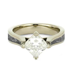 Meteorite Engagement Ring With Princess Cut Stone -Johan Jewelry Shop new40294