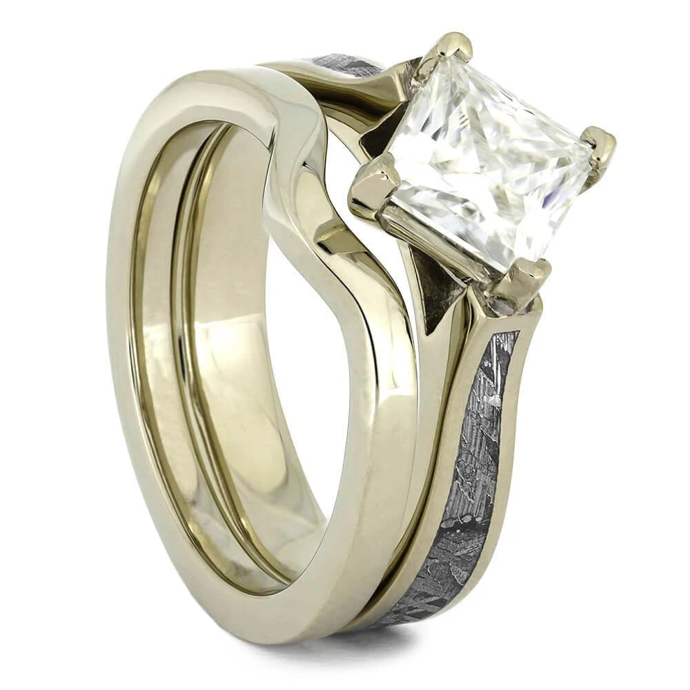 Meteorite Bridal Set, Solitaire Engagement Ring & Shadow Band 4 Meteorite Bridal Set, Solitaire Engagement Ring & Shadow Band - Image 2