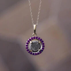 Unique Birthstone Necklace With Meteorite, Customize With Gemstone Desired -Johan Jewelry Shop newamethyst
