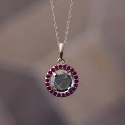 Unique Birthstone Necklace With Meteorite, Customize With Gemstone Desired -Johan Jewelry Shop ruby